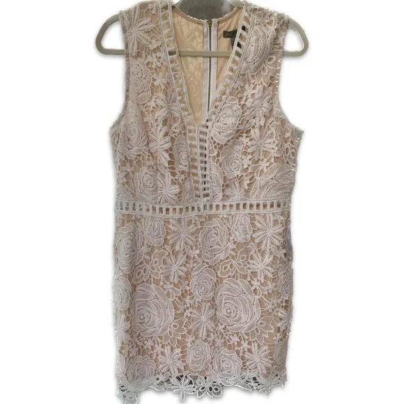 Love X Design Dresses | Love X Design Lace & Lattice Mini Dress Size Xl White Nude Underlay Back Zipper | Color: Tan/White | Size: Xl |
